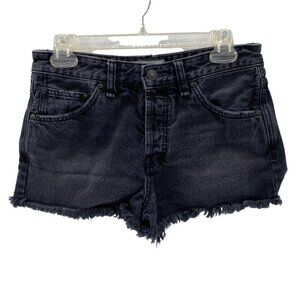 Free People Black Denim Raw Hem Button Fly Shorts Women's Size 26